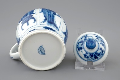 A Chinese blue and white mustard jar with cover, Kangxi